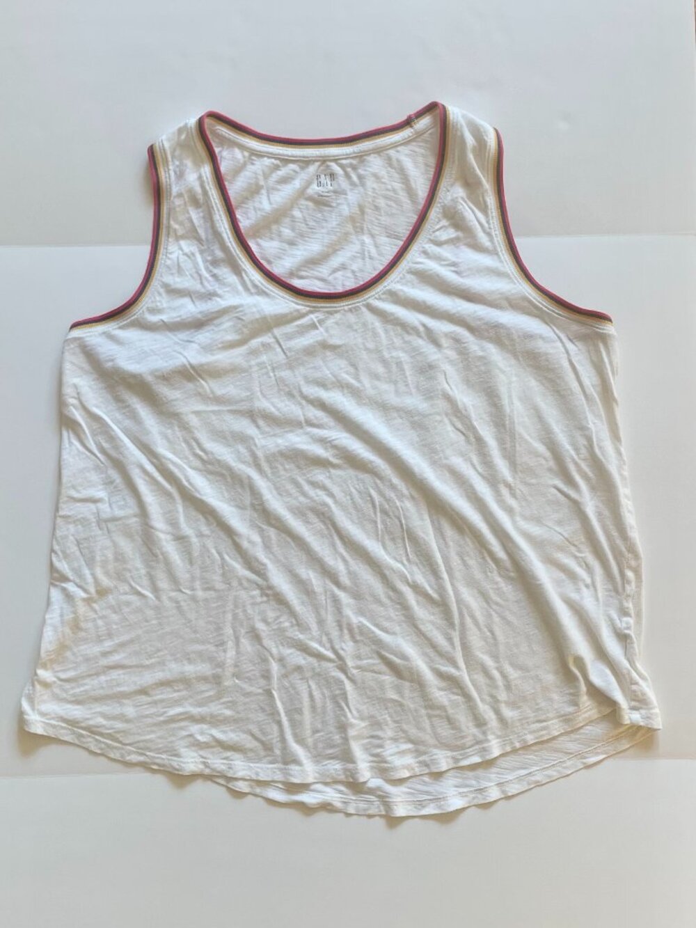 J. Crew cream tank top with red/navy/orange striped edging size XL Tall